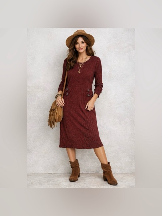 Doe & Rae Dresses & Skirts - 🌴3/$30🌴DOE & RAE Burgundy Marble Long Sleeve Side Slit Button Accent Dress
